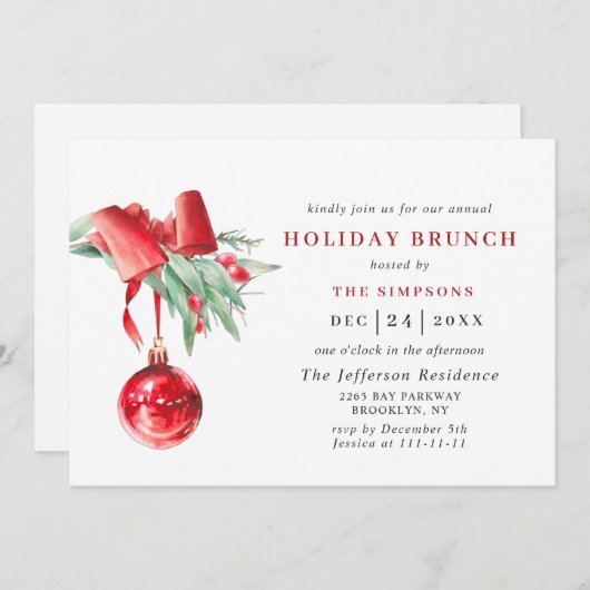 Watercolor Ornament CHRISTMAS HOLIDAY BRUNCH Einladung (Vorne/Hinten)