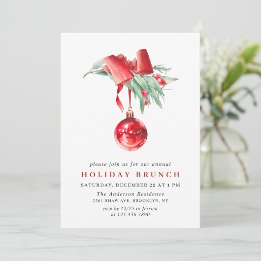 Watercolor Ornament CHRISTMAS HOLIDAY BRUNCH Einladung (Stehend Vorderseite)