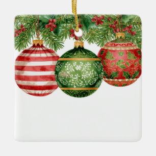 Watercolor-Ornamente Kiefernzweige Weihnachten Keramikornament