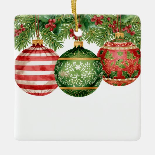 Watercolor Ornaments Pine Boughs Christmas Keramikornament (Vorderseite)