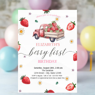 Watercolor-Osterblume-Erdbeere-LKW-Baby-Party Einladung