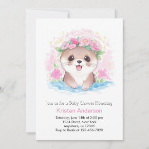 Watercolor Otter's Charm Girl Baby Shower Einladung