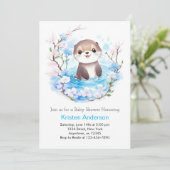 Watercolor Otter's Wonderland Boy Baby Shower Einladung (Stehend Vorderseite)