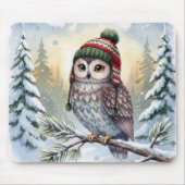 Watercolor Owl In Winter Hat Mousepad (Vorne)