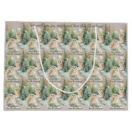 Watercolor Owls in Snowy Pines Christmas Gift Bag Große Geschenktüte
