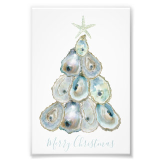 Watercolor Oyster Christmas Tree Fotodruck