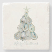 Watercolor Oyster Christmas Tree Steinuntersetzer (Vorderseite)