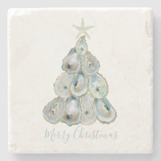 Watercolor Oyster Christmas Tree Steinuntersetzer