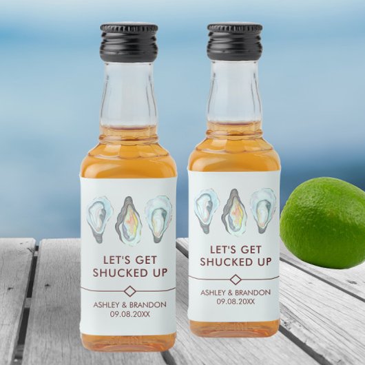 Watercolor Oyster Coastal Seaside Wedding Alkoholflaschenetikett