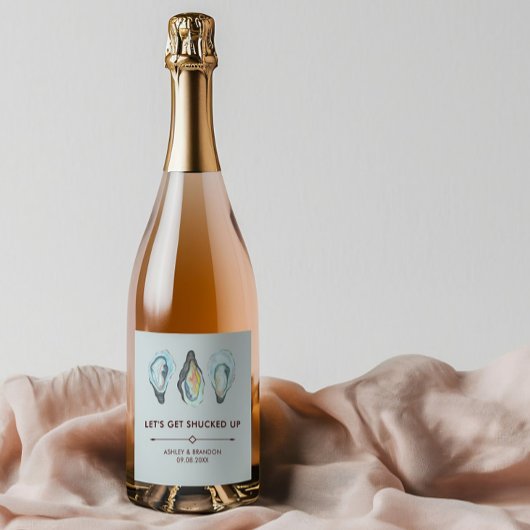 Watercolor Oyster Coastal Seaside Wedding Schaumweinetikett