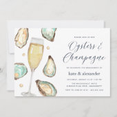 Watercolor Oysters & Champagner Engagement Party Einladung (Vorderseite)