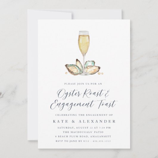 Watercolor Oysters & Champagner Engagement Party Einladung (Vorderseite)