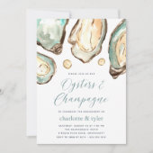 Watercolor Oysters & Champagner Engagement Party Einladung (Vorderseite)