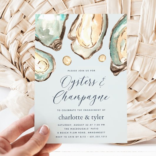 Watercolor Oysters & Champagner Engagement Party Einladung