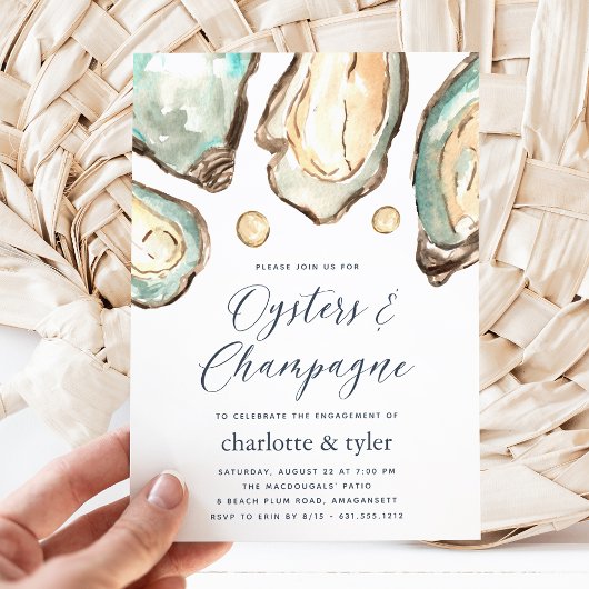 Watercolor Oysters & Champagner Engagement Party Einladung