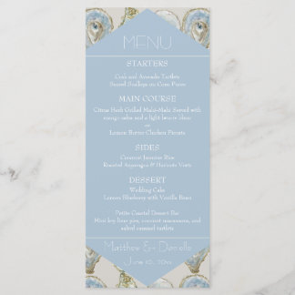 Watercolor Oysters Wedding- Light Blue Flat Menu Menükarte