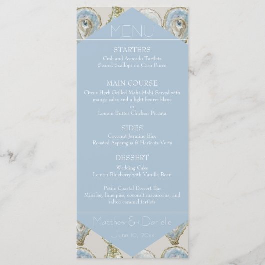 Watercolor Oysters Wedding- Light Blue Flat Menu Menükarte (Vorderseite)