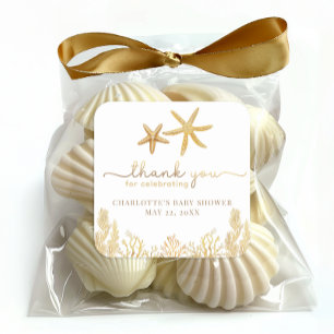 Watercolor-Ozean Little Pearl Baby Shower Favor Quadratischer Aufkleber