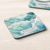 Watercolor Ozeanwellen individuelle Name Getränkeuntersetzer (Linke Seite)