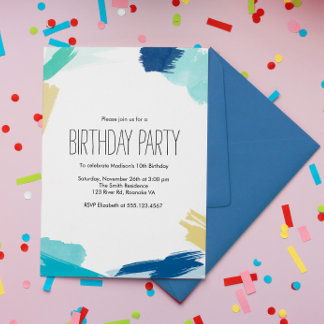 Watercolor Paint Strokes Geburtstagspartei Einladung