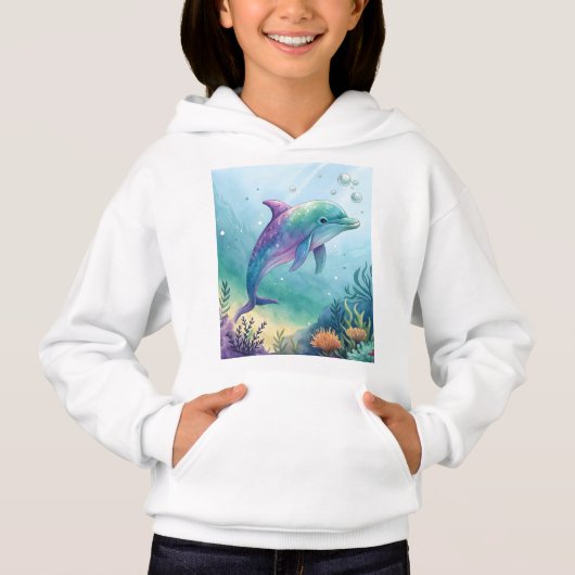 Watercolor painted dolphin hoodie (Vorderseite)