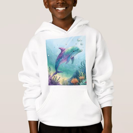 Watercolor painted dolphin hoodie (Vorderseite)