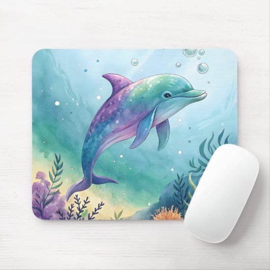 Watercolor painted dolphin mousepad (Mit Mouse)