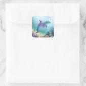 Watercolor painted dolphin quadratischer aufkleber (Tasche)
