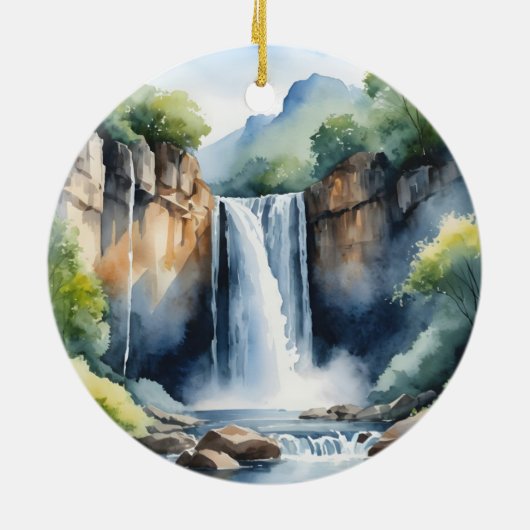 Watercolor painted waterfall keramik ornament (Hinten)
