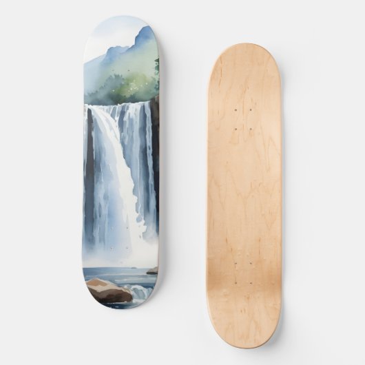 Watercolor painted waterfall skateboard (Vorderseite)