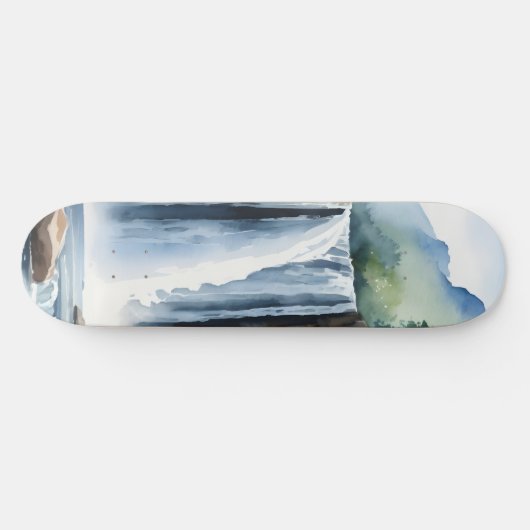 Watercolor painted waterfall skateboard (Horizontal)
