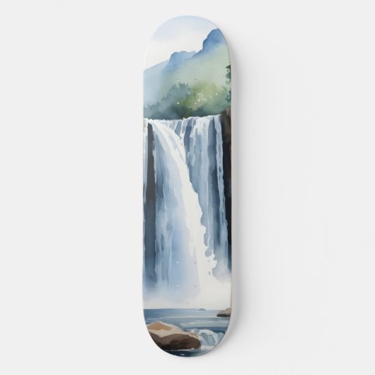 Watercolor painted waterfall skateboard (Vorderseite)
