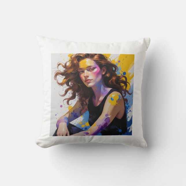 Watercolor painted woman kissen (Vorderseite)