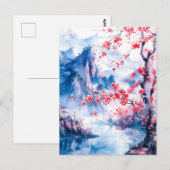 Watercolor painting chinese mountain sakura postkarte (Vorne/Hinten)