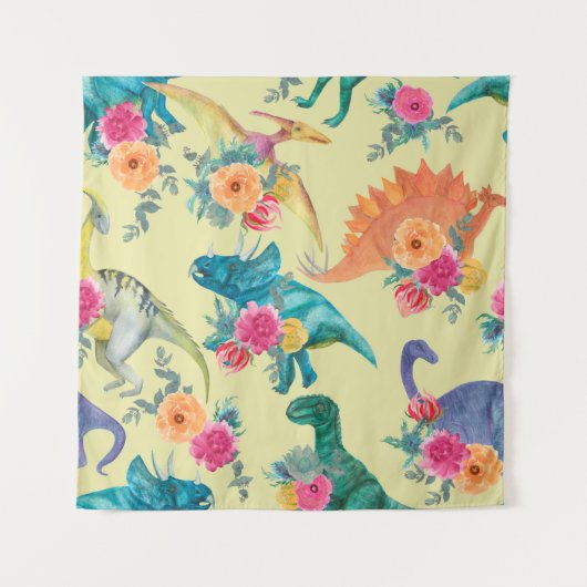 Watercolor painting dinosaurs pattern. Seamless ba Wandteppich (Vorderseite)