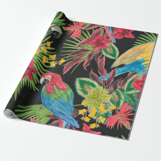 Watercolor painting seamless pattern with parrots geschenkpapier (Ungerollt)