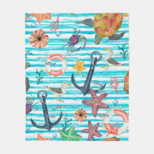 Watercolor painting seamless pattern with turtles, fleecedecke