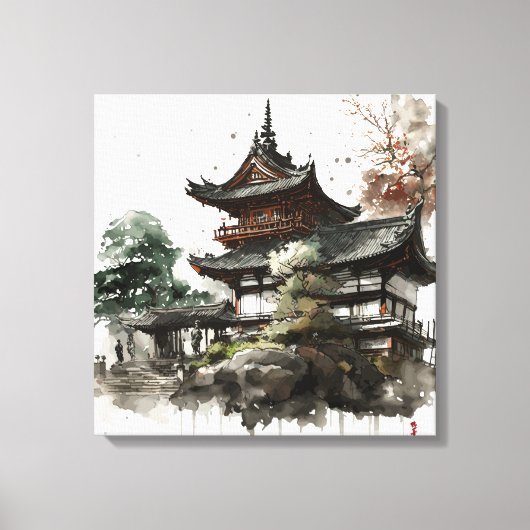 Watercolor painting style of a japanese temple leinwanddruck (Vorderseite)