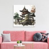 Watercolor painting style of a japanese temple leinwanddruck (Insitu (Wohnzimmer))