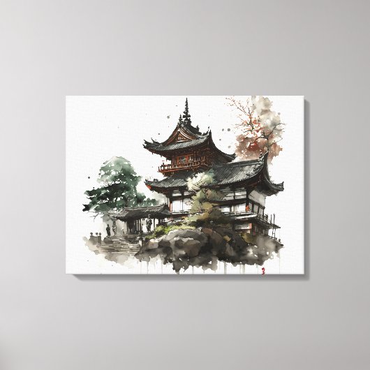 Watercolor painting style of a japanese temple leinwanddruck (Vorderseite)