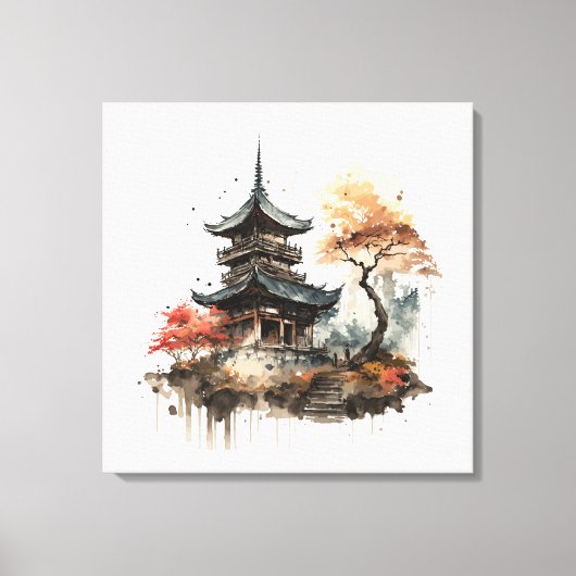 Watercolor painting style of a japanese temple leinwanddruck (Vorderseite)