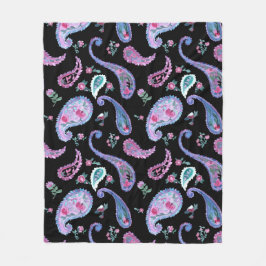 Watercolor Paisley Black Lavender Pink Blue Fleecedecke