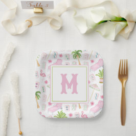 Watercolor Palm Beach Mahjong Pappteller