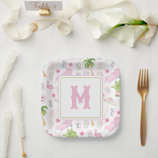 Watercolor Palm Beach Mahjong Pappteller (Hochzeit)