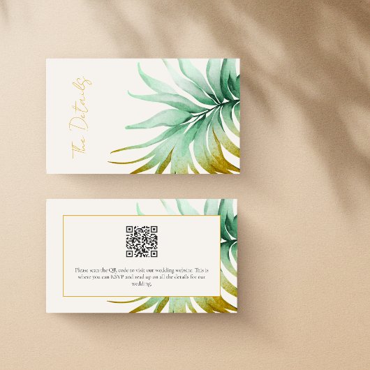 Watercolor Palm Destination Wedding QR Code Detail Begleitkarte