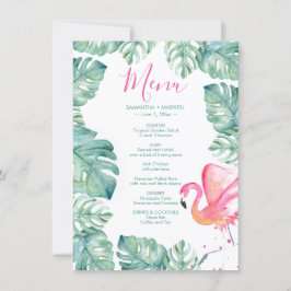Watercolor Palm Leaves Pink Flamingo Tropical Menu Einladung