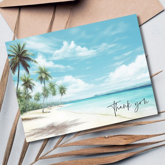 Watercolor Palm Tree Beach Hochzeit Vielen Dank Postkarte