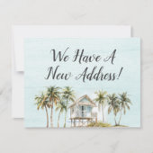 Watercolor Palm Tree Beach House New Address Card (Vorderseite)