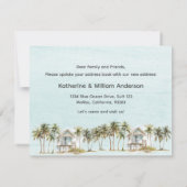 Watercolor Palm Tree Beach House New Address Card (Rückseite)