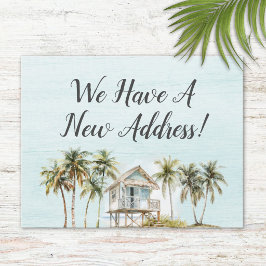 Watercolor Palm Tree Beach House New Address Card
